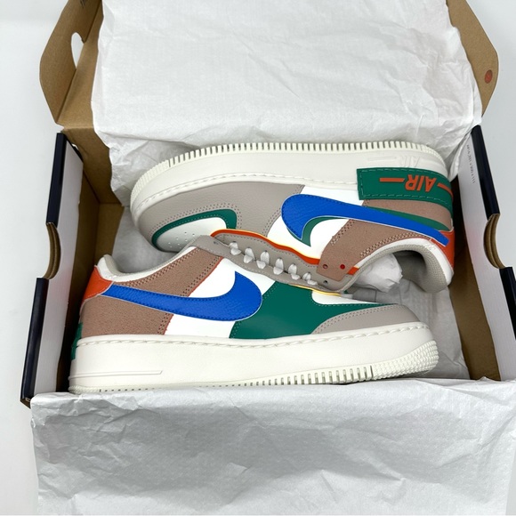 Nike Air Force 1 Low Shadow Sail Signal Blue Green Women's Sneaker - Picture 8 of 10